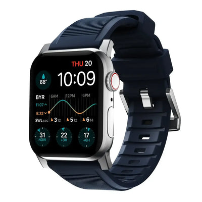 Czarny smartwatch z silikonowym paskiem, ekran dotykowy z wyświetlaczem danych