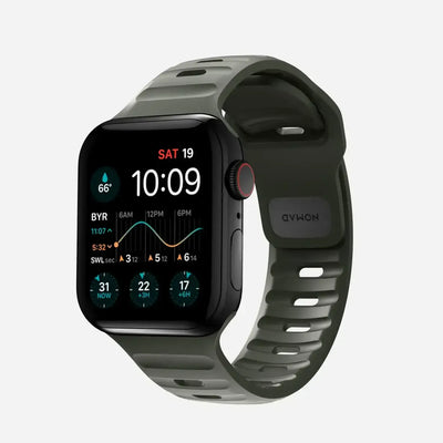 Nowoczesny smartwatch z czarną kopertą i szarą sportową opaską, funkcje fitness.