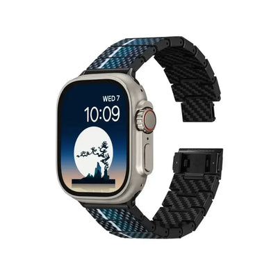 Smartwatch z karbonową bransoletą, tarcza z motywem księżyca i bonsai, akcesoria biurowe