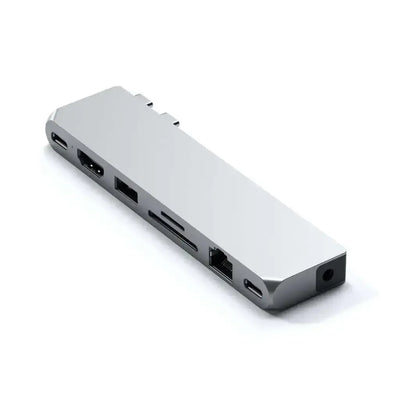 Srebrny hub USB-C z wieloma portami do laptopa, adapter biurowy, akcesorium do home office