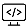 Ikona monitora z symbolem programowania, grafika dla klawiatury programowalnej