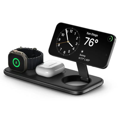 Stacja ładowania bezprzewodowa na zegarek, słuchawki i smartfon, akcesoria do biura