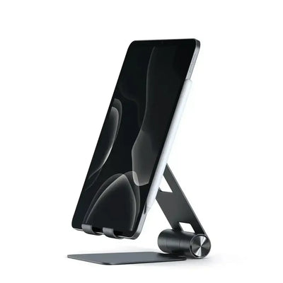 Czarny, aluminiowy składany stojak na tablet lub telefon na biurko