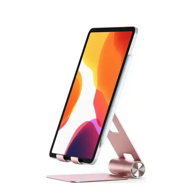 Składany aluminiowy stojak do tabletu i telefonu w kolorze różowego złota na biurko