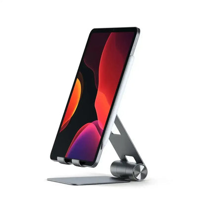 Składany aluminiowy stojak na tablet lub telefon, nowoczesny design, kolor szary