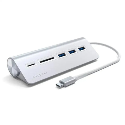 Aluminiowy hub USB-C z czytnikiem kart i portami USB 3.0, akcesorium do biura