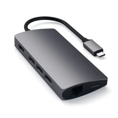 adapter wieloportowy USB-C z portem ethernet, HDMI i USB, kolor szary, akcesorium biurowe