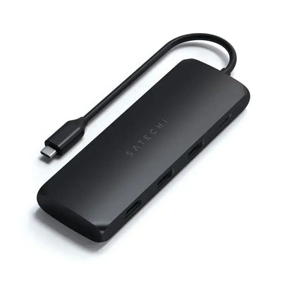 Czarny hub USB-C, wieloportowy adapter biurkowy z kilkoma wejściami do laptopa