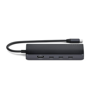 Adapter USB-C z portami HDMI, USB-C i Ethernet, czarny, akcesoria biurowe do laptopa