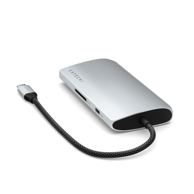 aluminiowy adapter USB-C wieloportowy z ethernetem, wejściami na karty SD i HDMI