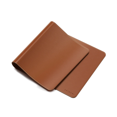 Brązowa mata na biurko z wegańskiej skóry, minimalistyczny design, akcesorium do home office