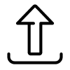 Ikona symbolizująca przesyłanie pliku, czarna strzałka w górę nad poziomą linią